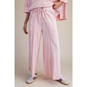 "Margot" Wide Leg French Terry Pants in Washed Blush Pink